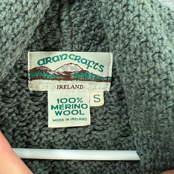 Aran Craft Merino Wool Oren Front Long Sweater Cardigan Moss Green Size Small - Picture 3 of 12